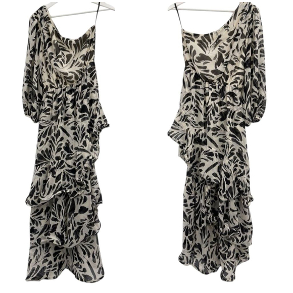 Alexis Beautiful One Shoulder Printed Dress with Side Slit and Tiered Ruffles - Picture 8 of 15